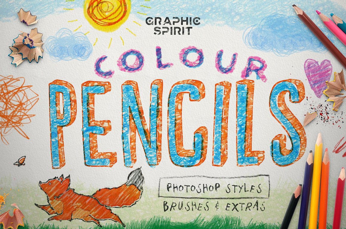 彩色铅笔手绘图层样式 COLOUR PENCIL BOX Photoshop Styles插图