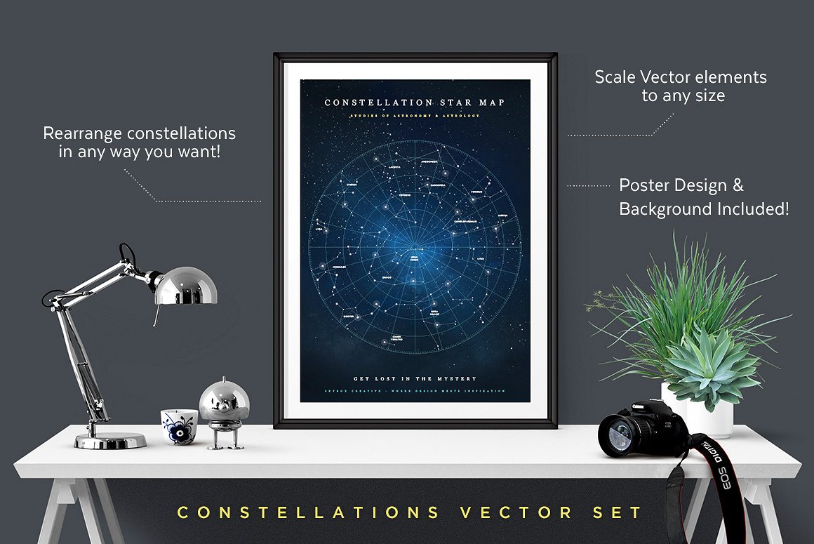 44个独特的矢量行星和天空轮图形 44 Constellations Vector Illustrations插图3