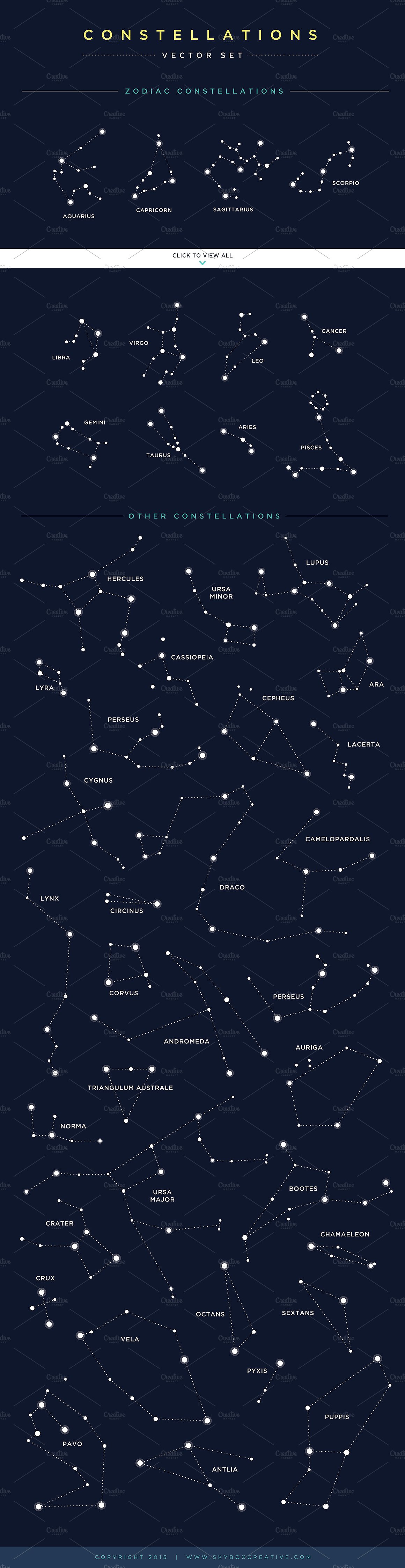 44个独特的矢量行星和天空轮图形 44 Constellations Vector Illustrations插图1