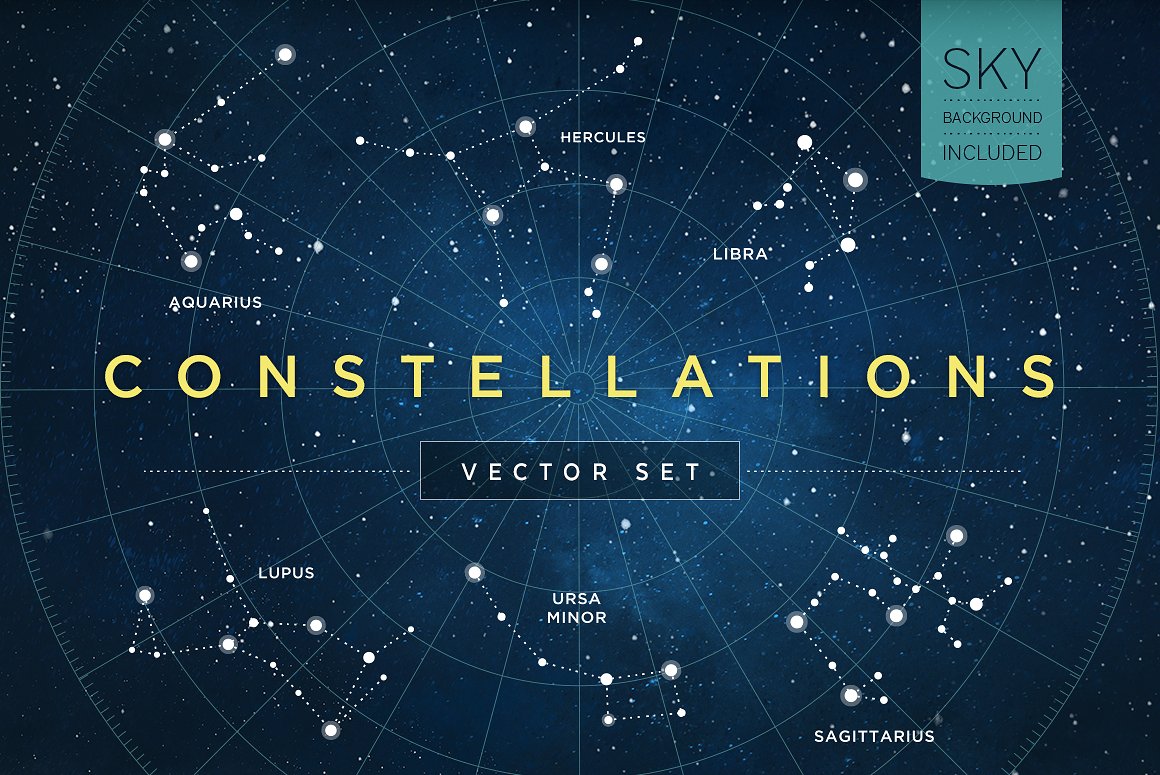 44个独特的矢量行星和天空轮图形 44 Constellations Vector Illustrations插图