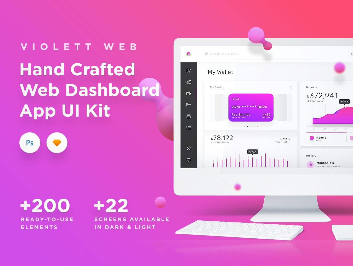 丰富且极简的网页仪表板和管理应用程序 Violett Web UI Kits插图