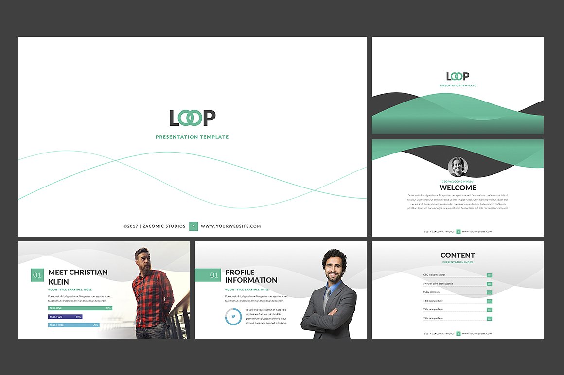 清新柔和的个人介绍幻灯片模板 Loop Powerpoint Presentation插图4