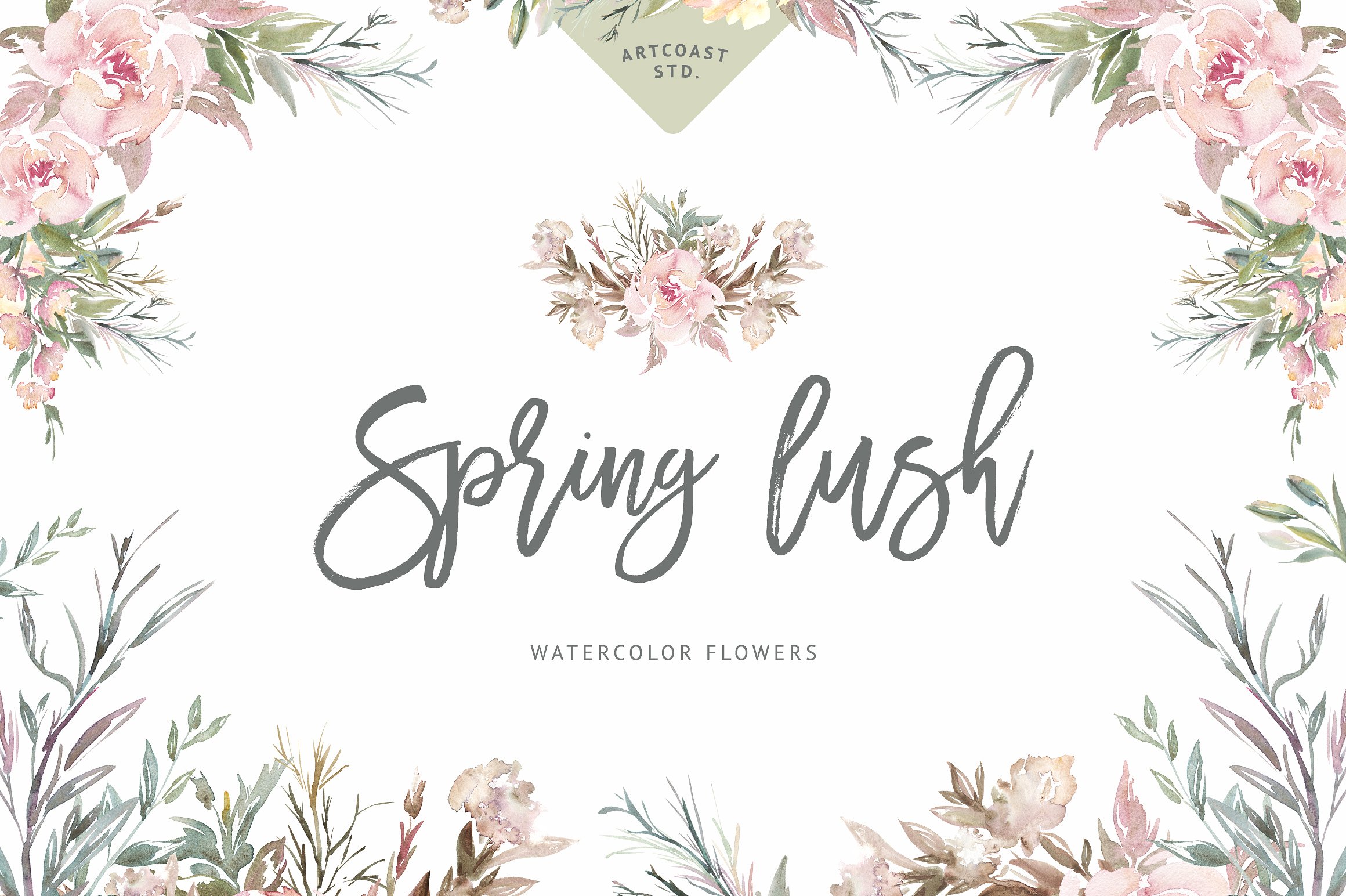 温柔和美丽春天手绘花朵集合 Spring Lush Flowers插图