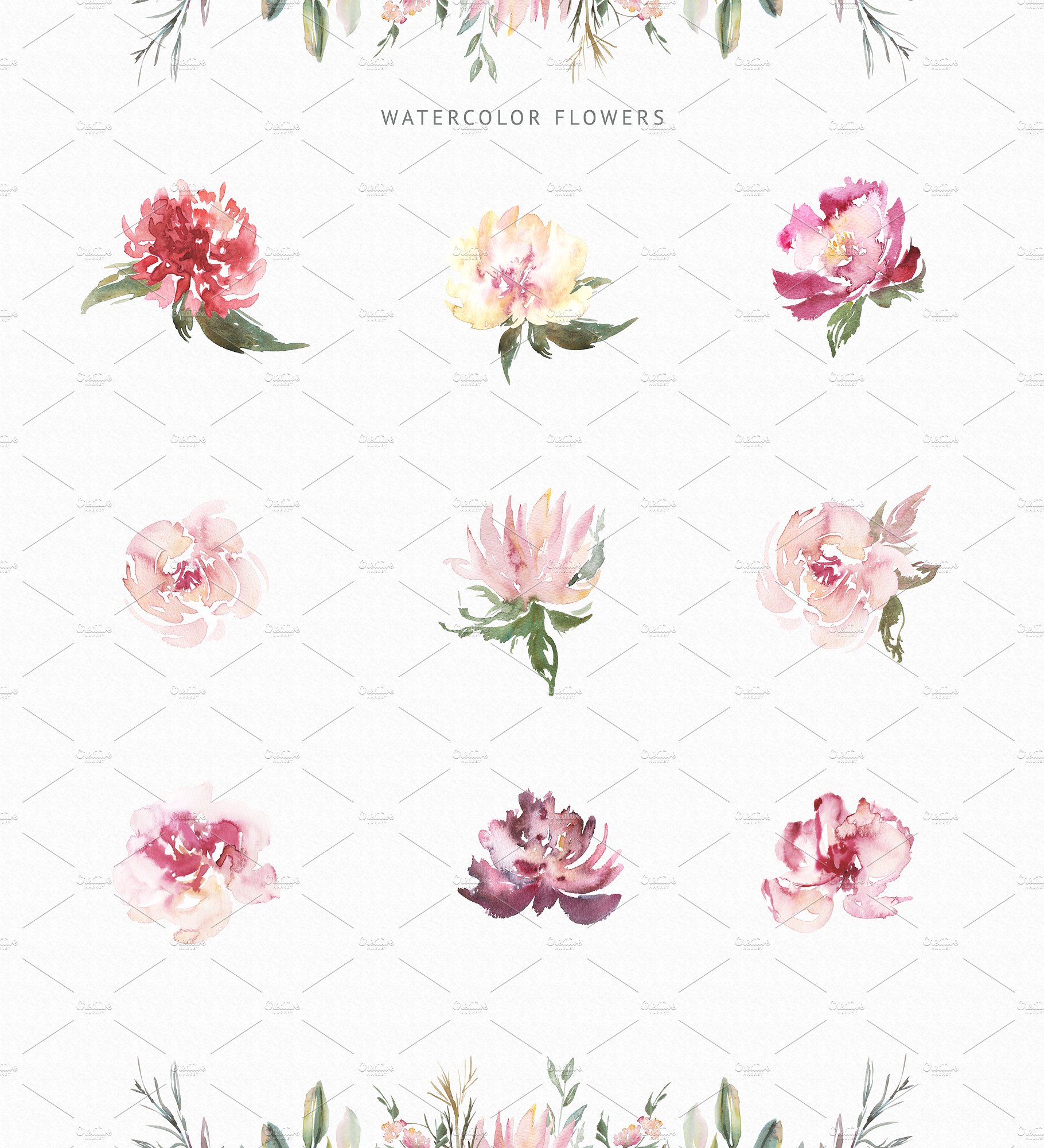温柔和美丽春天手绘花朵集合 Spring Lush Flowers插图1