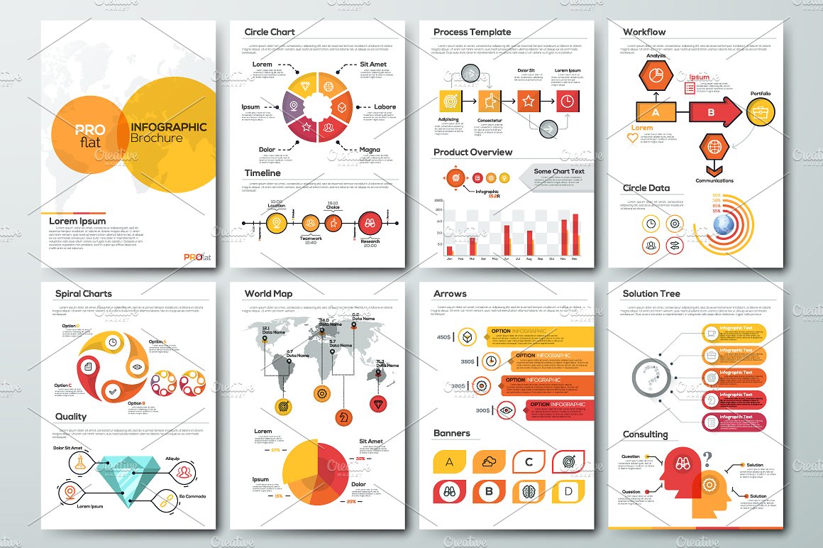 专业扁平化信息图表小册子 Pro Flat Infographic Brochure. Set插图1