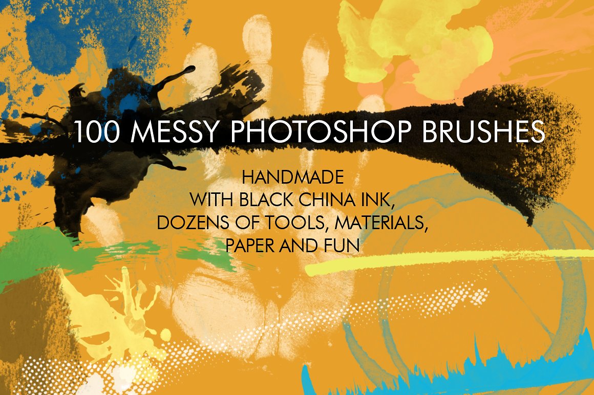 100款手工制作的黑色中国墨水笔刷 100 Messy Photoshop Brushes插图