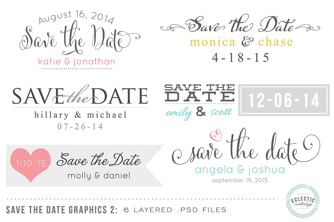 预留时间的婚礼元素图层样式模板 Save the Date Overlays Layered插图