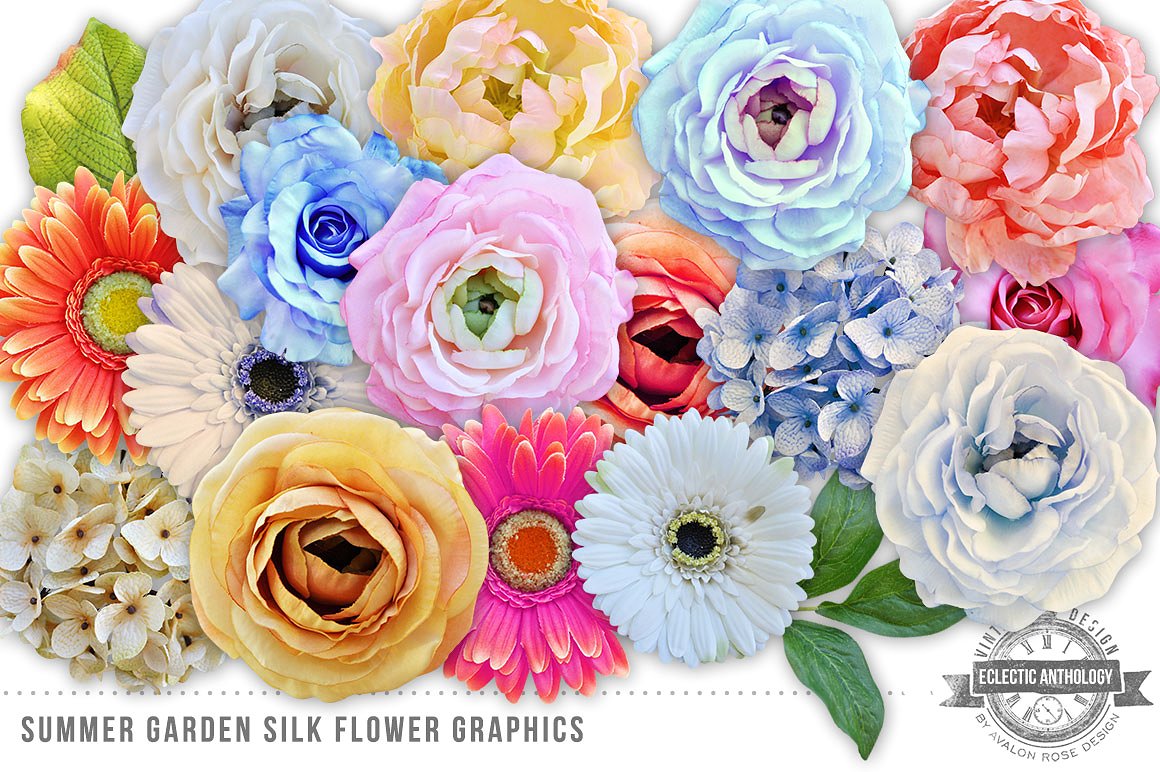 19款大型夏季花园绢花和叶子图形合集 19 Summer Garden Silk Flowers Graphics插图