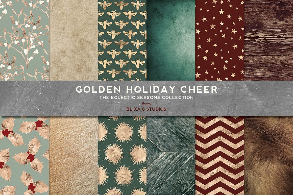 金色黄金假期图案纹理 Golden Holiday Season Patterns插图