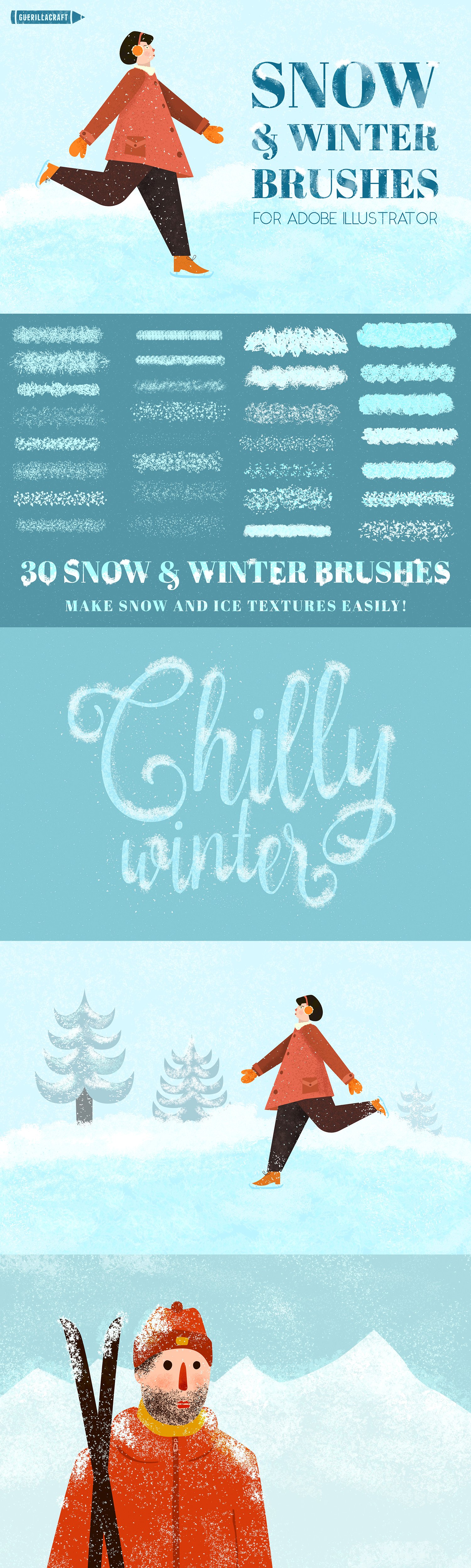 30款强大的雪花和冬季AI笔刷 30 Snow & Winter Brushes插图