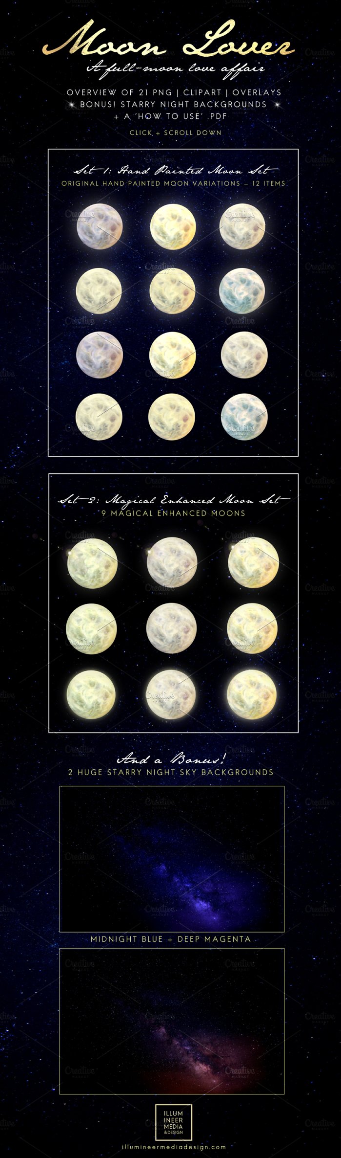 超大型高品质的神奇月亮剪贴画 Moon Lover Magical Moon Png Overpalys插图6
