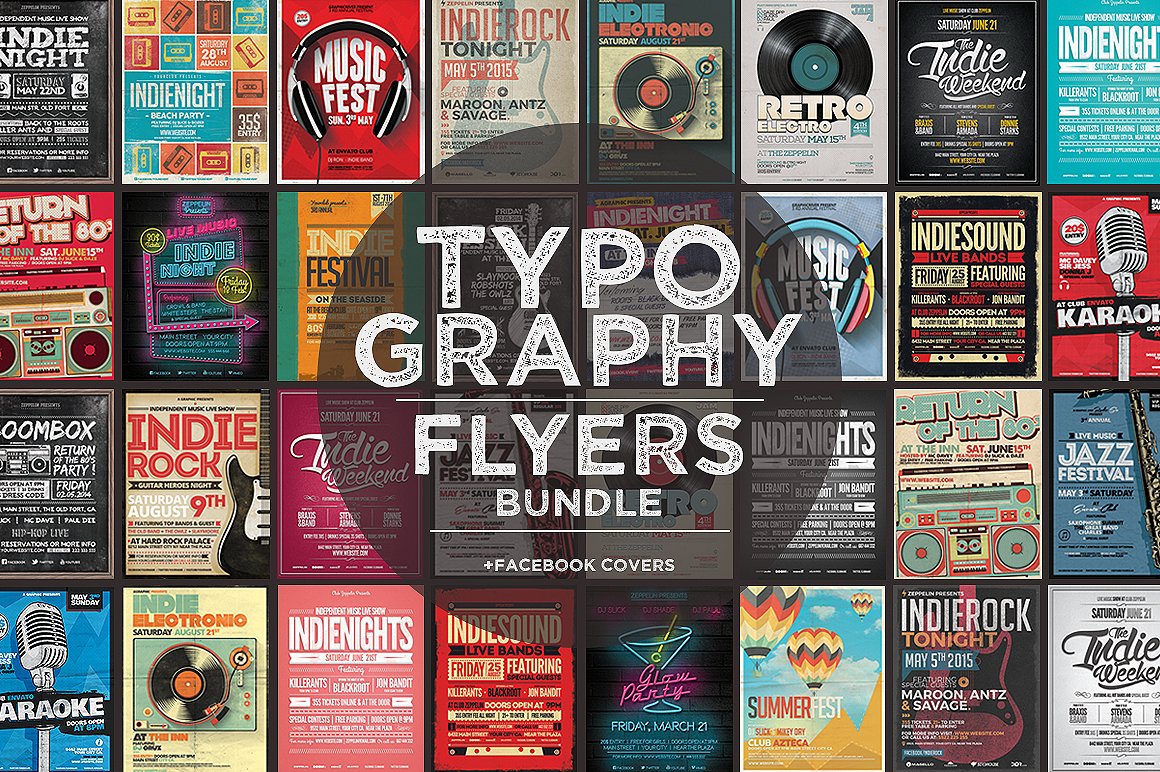 17款宣传单页排版设计模板 17 Typography Flyers + FB Covers插图