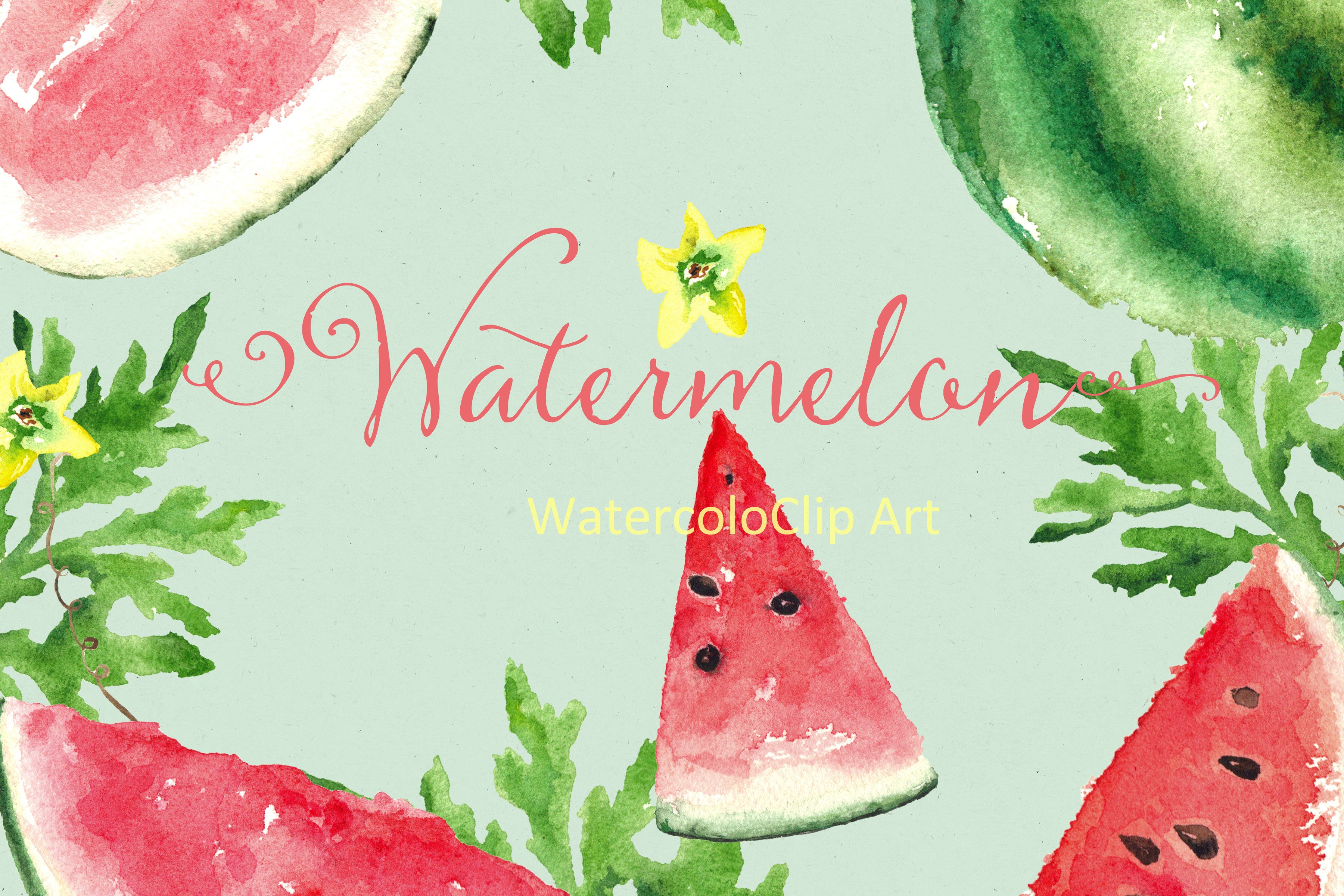西瓜水彩水果和鲜花剪贴画 Watermelon watercolor clipart插图1