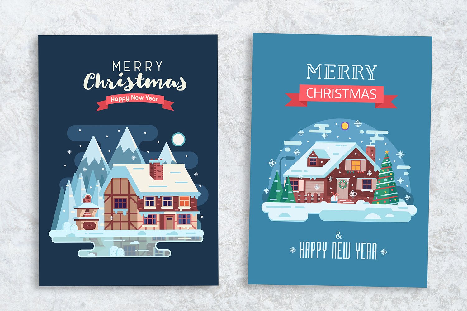圣诞主题的舒适的冬屋矢量元素 Cozy Winter House Christmas Cards插图3