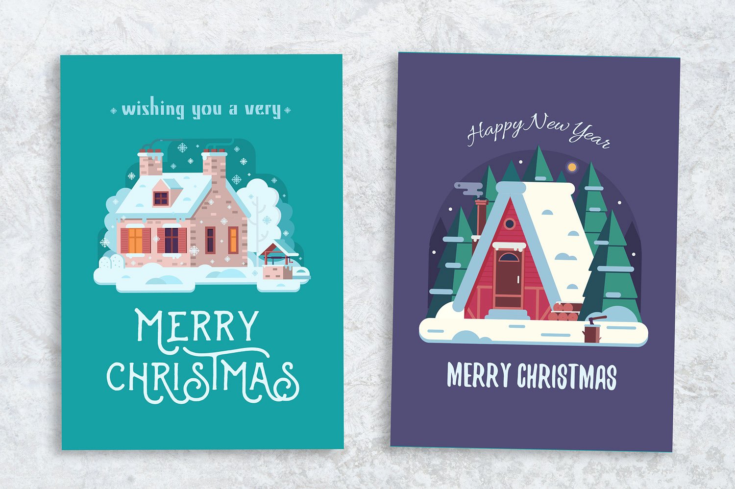 圣诞主题的舒适的冬屋矢量元素 Cozy Winter House Christmas Cards插图5