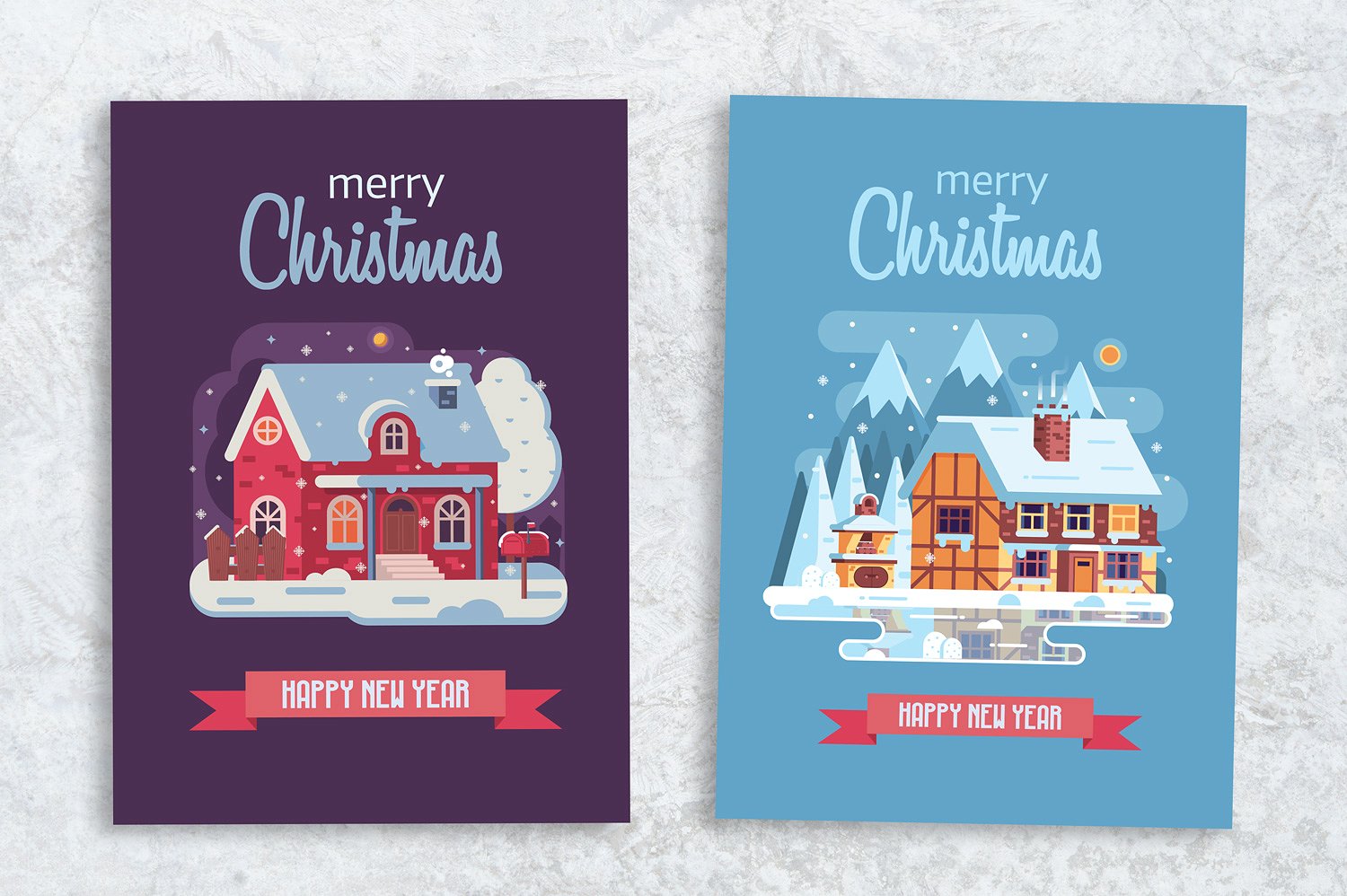 圣诞主题的舒适的冬屋矢量元素 Cozy Winter House Christmas Cards插图6