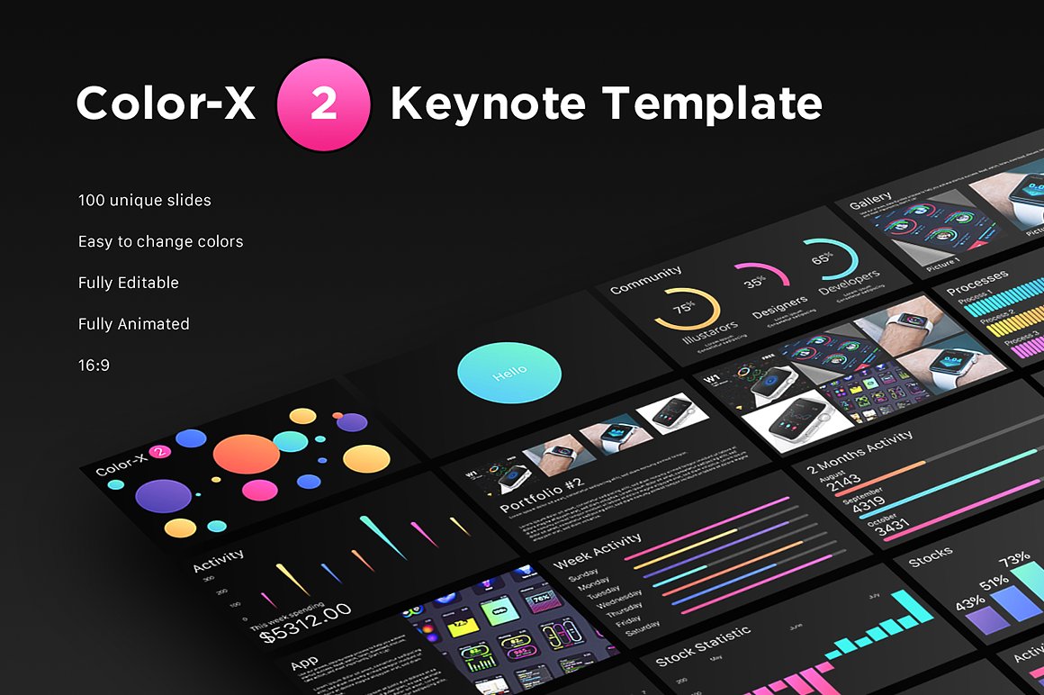 干净优雅多彩的幻灯片演示模板 Color X 2 Keynote Template插图