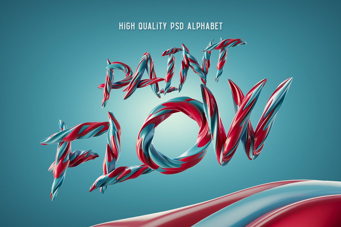 扭曲明亮的3D油漆液体字体 Paint Flow PSD Font插图