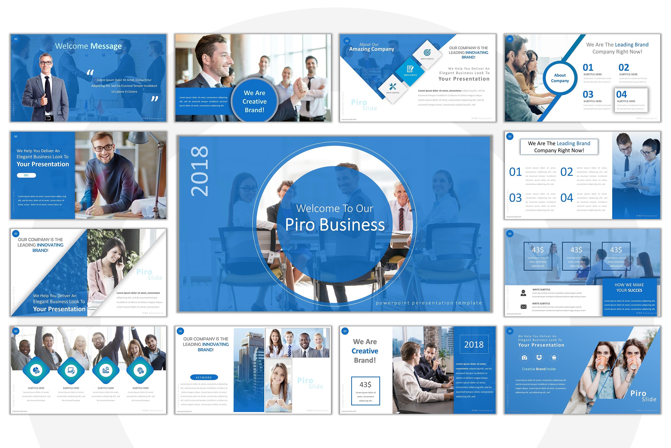 蓝色企业介绍PPT演示模板 Piro Business Powerpoint插图
