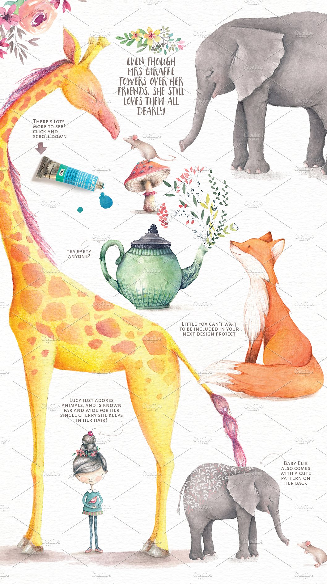 神奇的水彩动物图案集合 Watercolor Animals & Flowers插图7