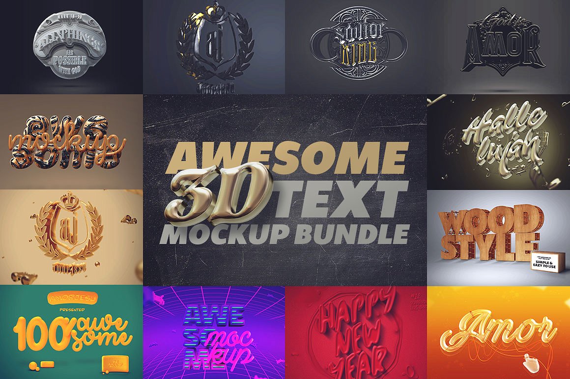 超级炫酷的3D文字样机包 Awesome 3D Text Mockup Bundle插图
