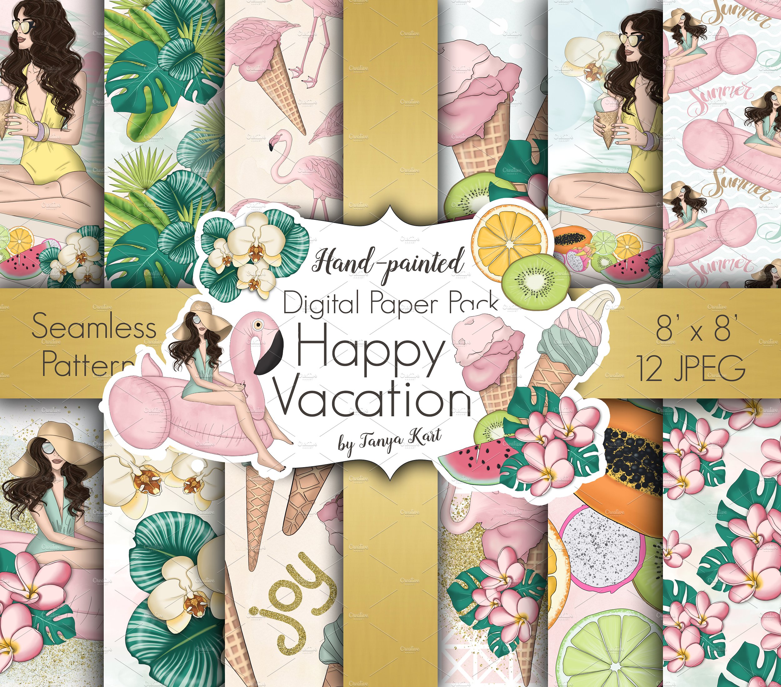 快乐假期夏季主题图案纹理 Happy Vacation Summer Paper Pack插图