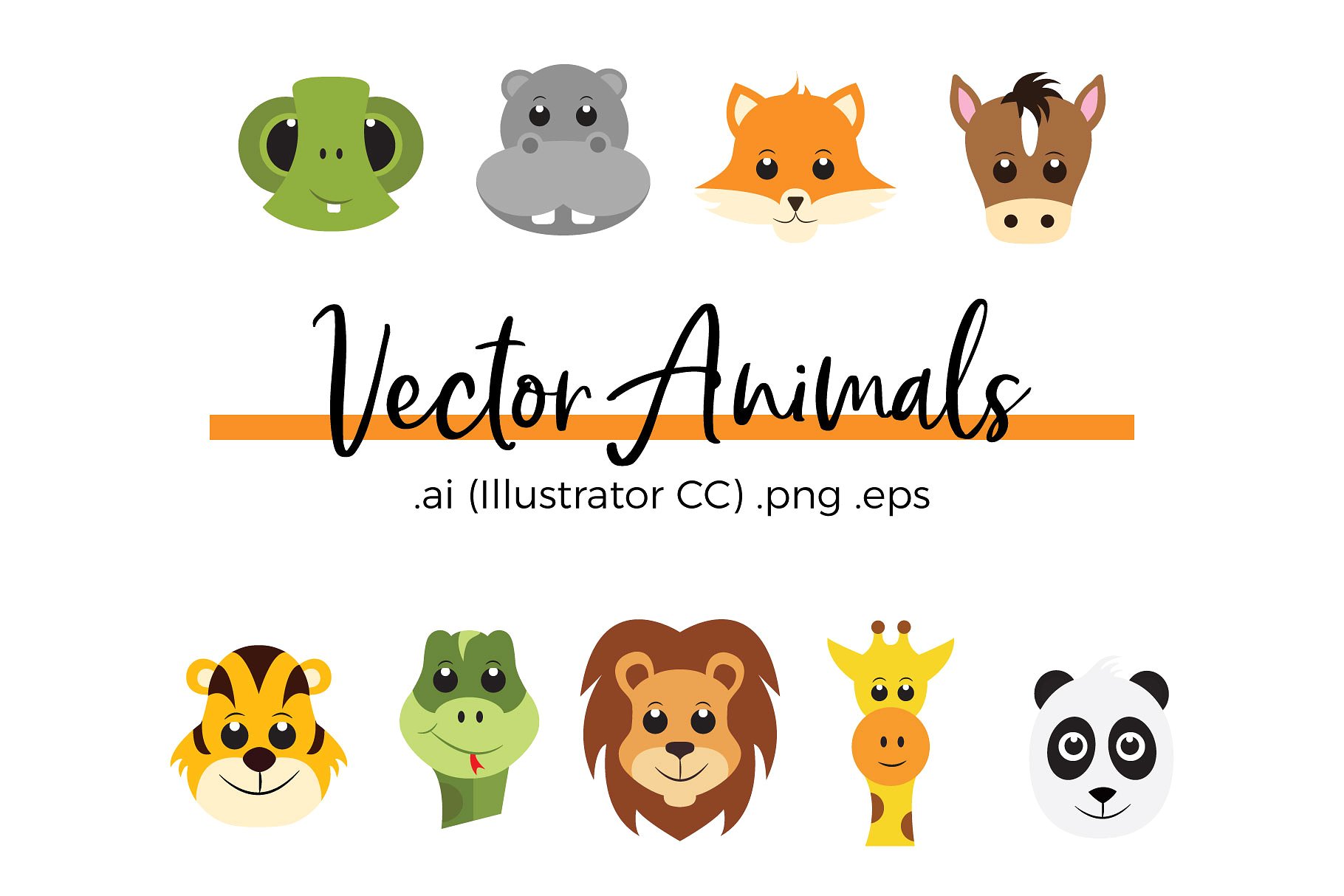 矢量卡通动物头像图案集合 Vector Animals插图