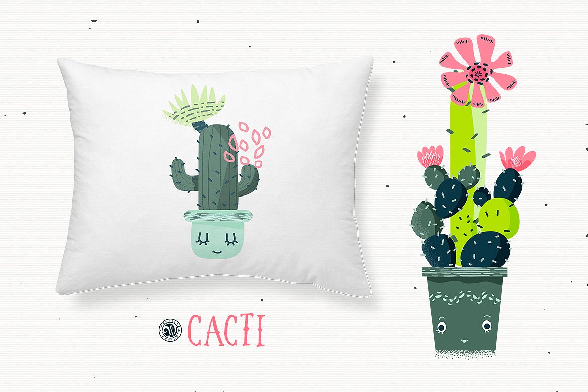 可爱卡通仙人掌图案集合 Cacti With Smiling Pots插图2