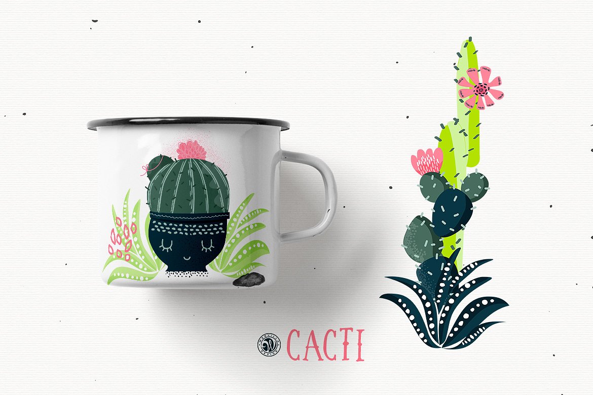 可爱卡通仙人掌图案集合 Cacti With Smiling Pots插图3