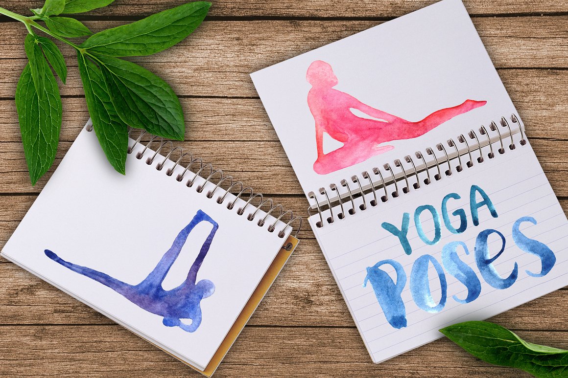 瑜伽体式水彩矢量图案集合 Watercolor Yoga Asanas插图8