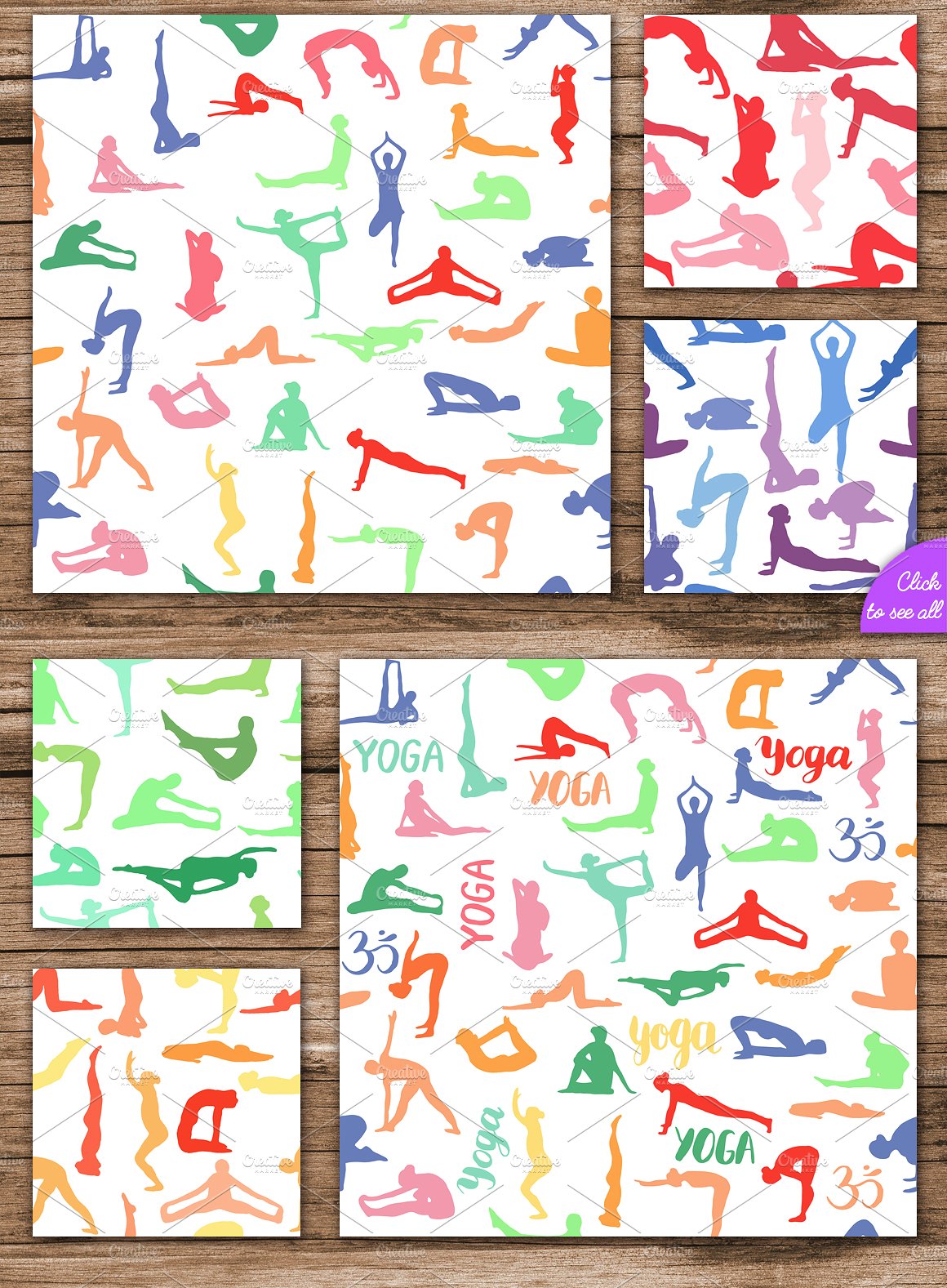 瑜伽体式水彩矢量图案集合 Watercolor Yoga Asanas插图1