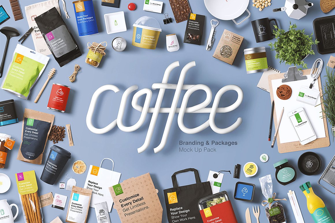咖啡品牌与套餐展示样机 Coffee Branding & Packages Mockup插图