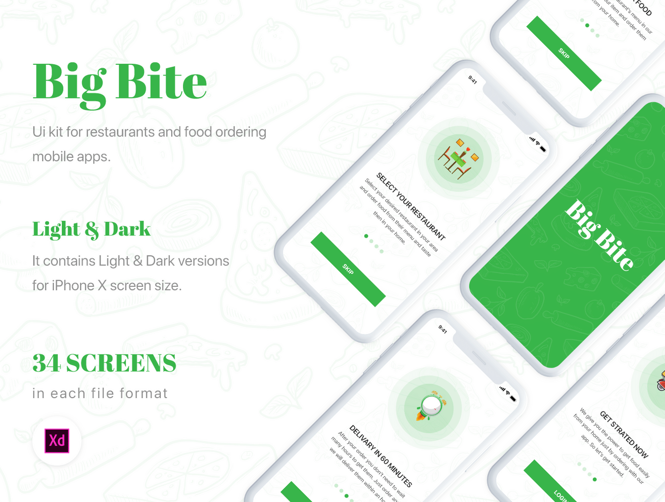 绿色外卖订餐APP UI工具包 Big Bite iOS UI Kit插图