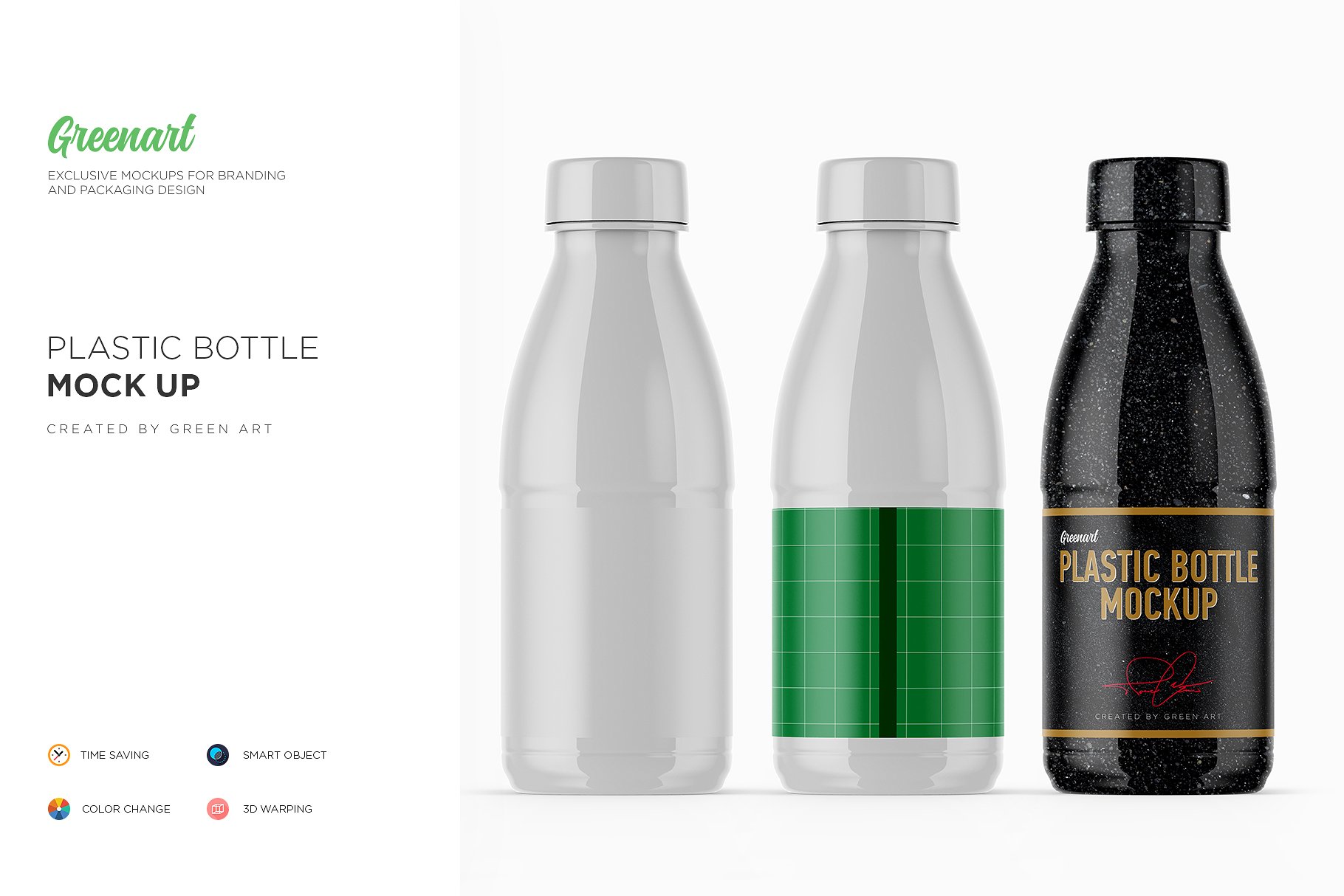 光泽的塑料瓶牛奶样机 Glossy Plastic Dairy Bottle Mockup插图1