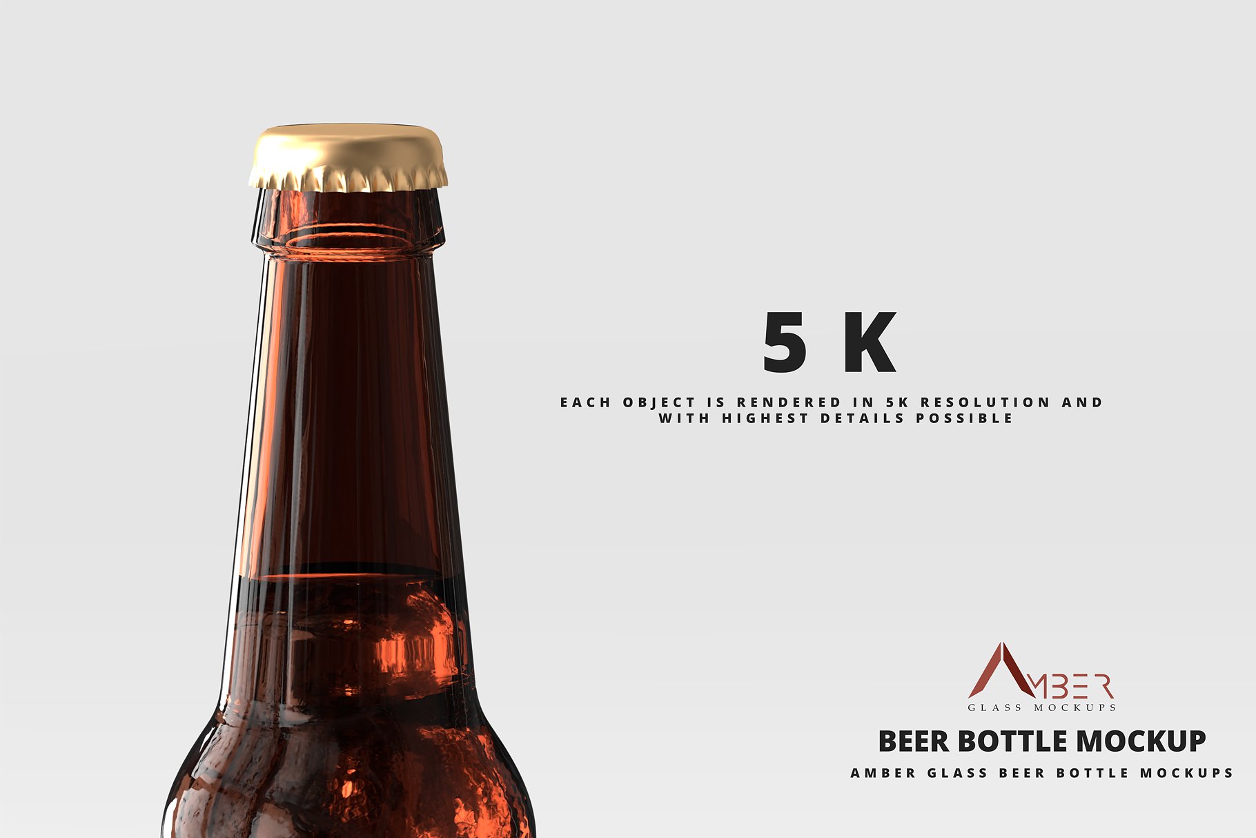 琥珀玻璃啤酒瓶样机 Amber Glass Beer Bottle Mockup插图2