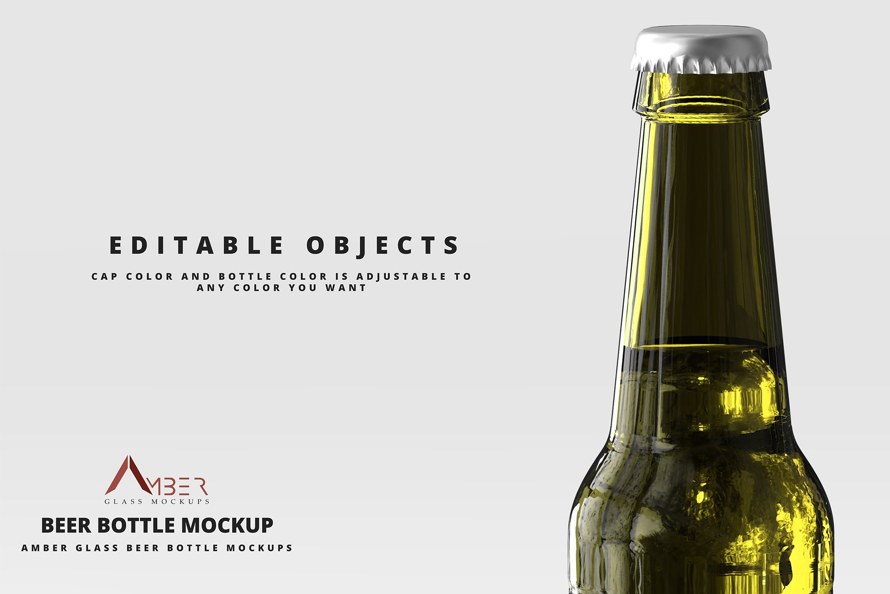 琥珀玻璃啤酒瓶样机 Amber Glass Beer Bottle Mockup插图3