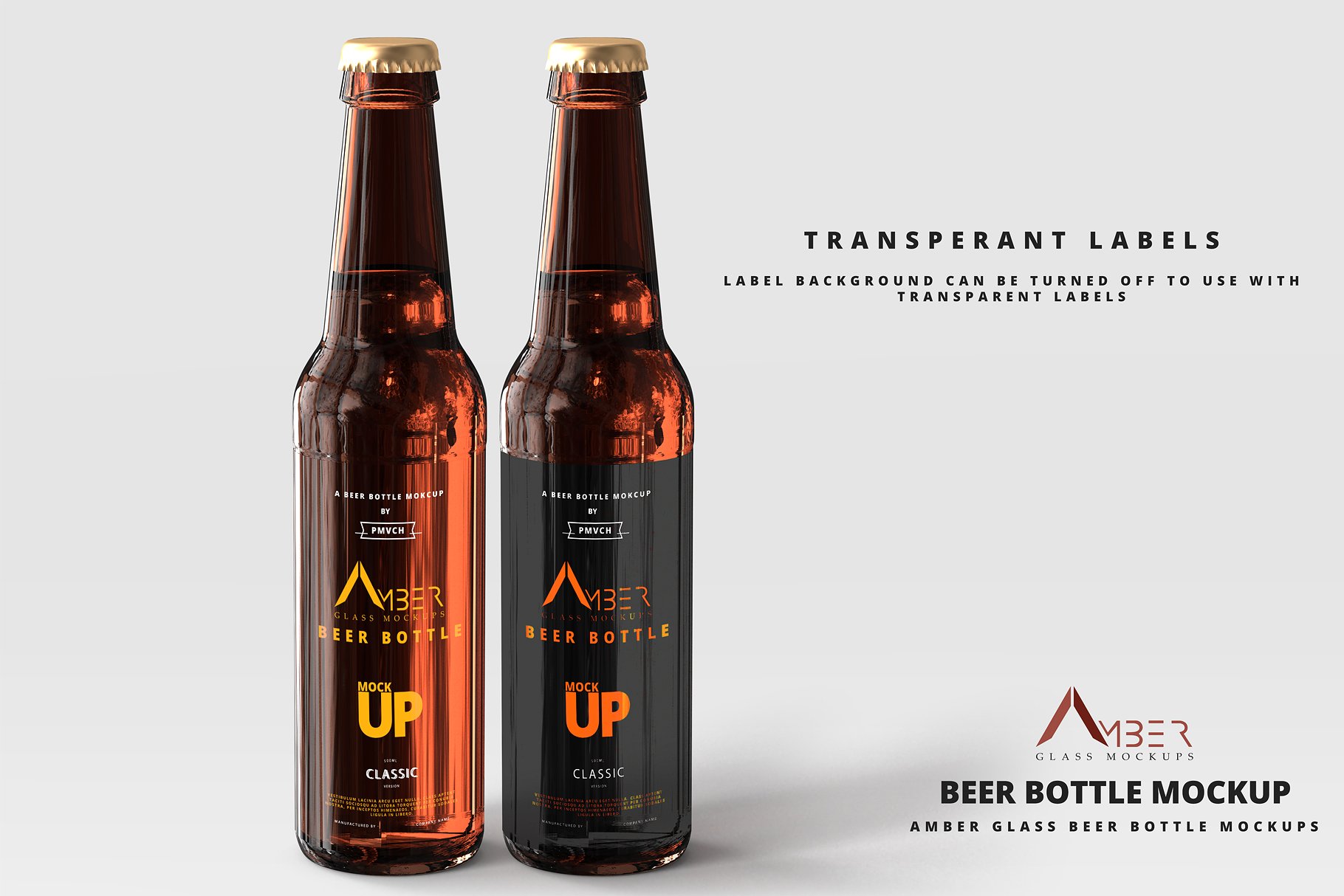 琥珀玻璃啤酒瓶样机 Amber Glass Beer Bottle Mockup插图6
