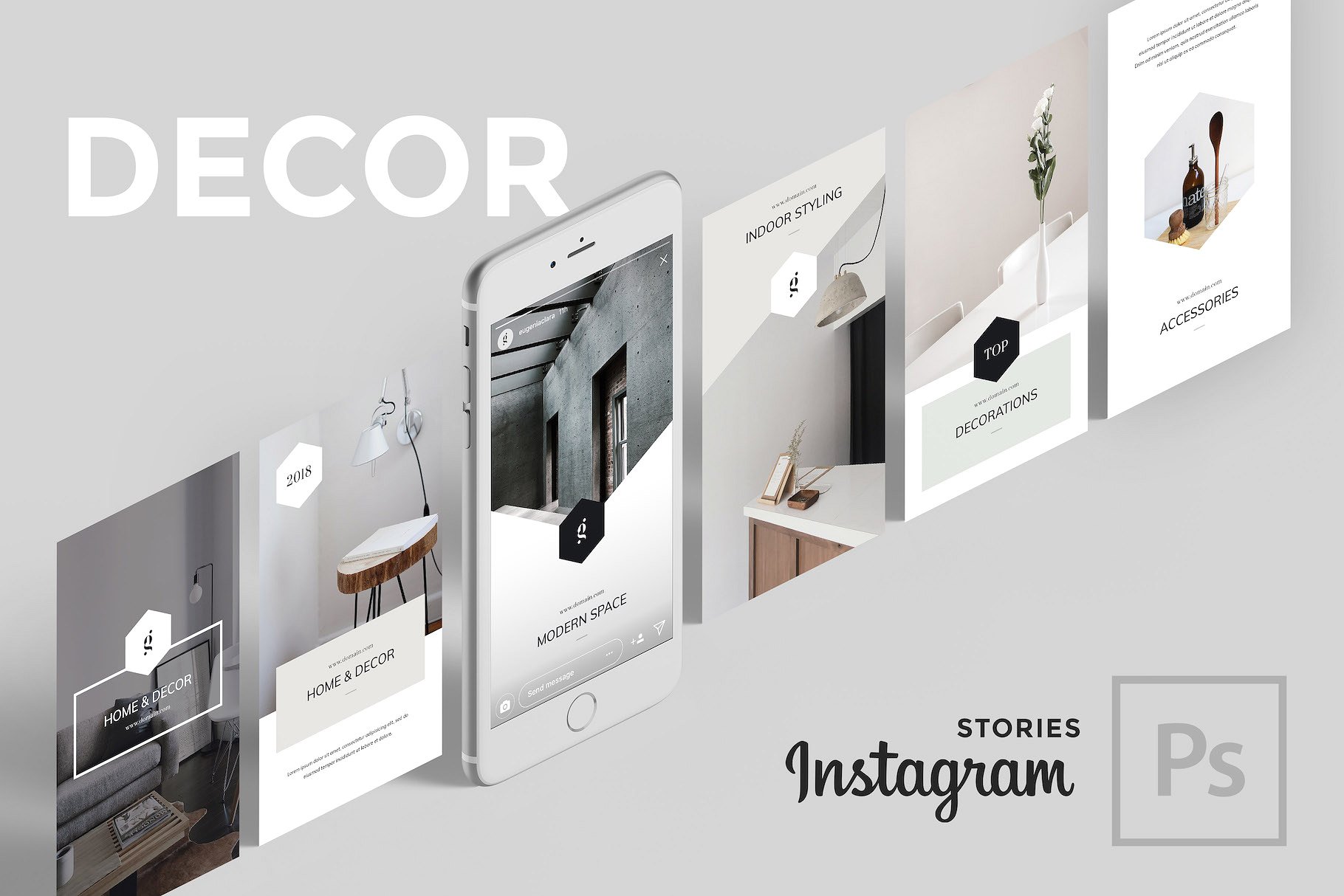 室内设计效果图Instagram模板 Decor PSD Instagram Stories插图