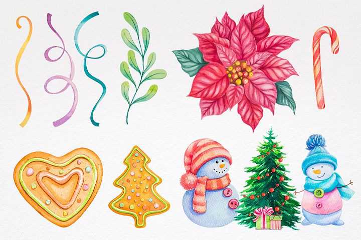 手绘圣诞节元素的水彩画集 Hand Drawn Watercolor Set Of Christmas Elements插图2