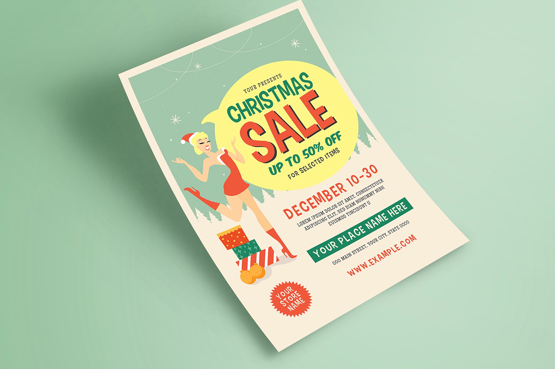 复古圣诞销售活动传单 Retro Christmas Sale Event Flyer插图1