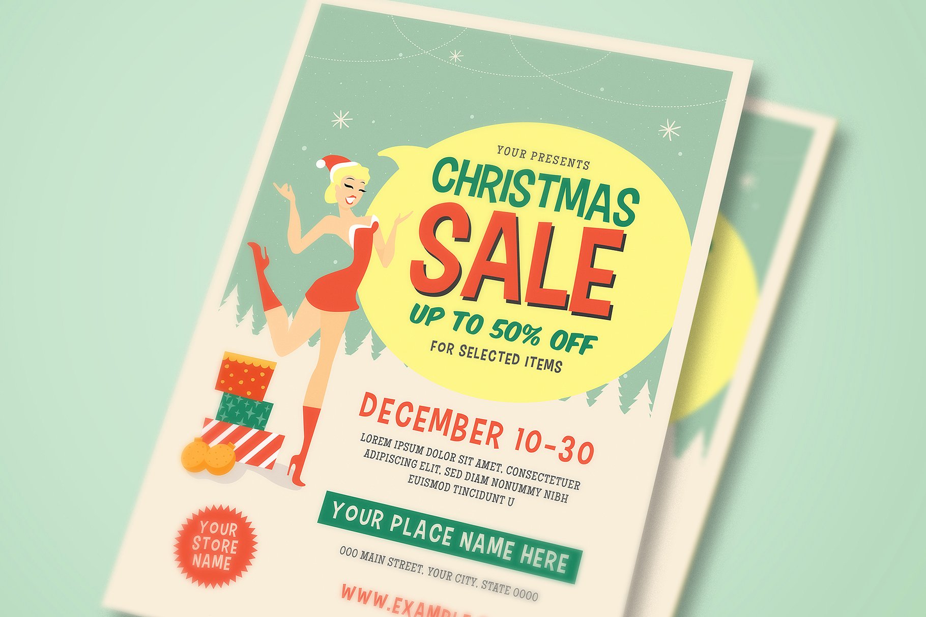 复古圣诞销售活动传单 Retro Christmas Sale Event Flyer插图2