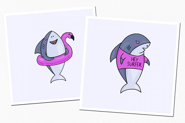 快乐的鲨鱼手绘矢量图 Happy Shark Hand Drawn Vector插图5