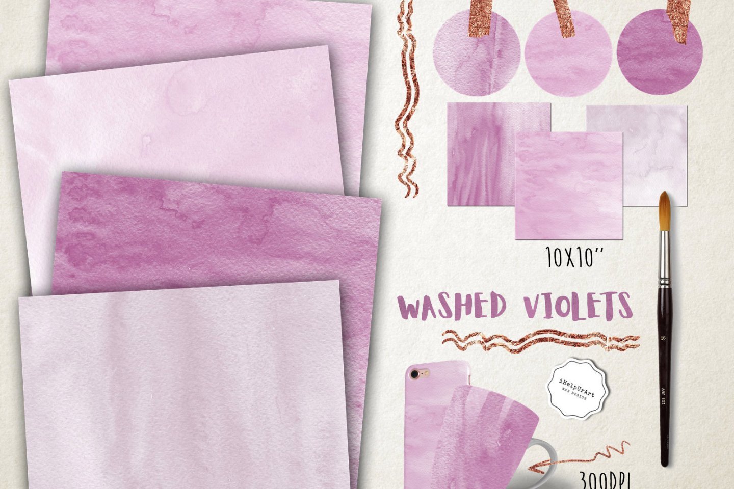 紫罗兰色水彩纹理包 Violets Watercolor Textures Pack插图