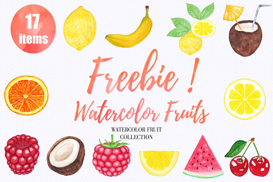 12幅高分辨率手绘水果水彩剪贴画套装 12 Watercolor Fruits插图