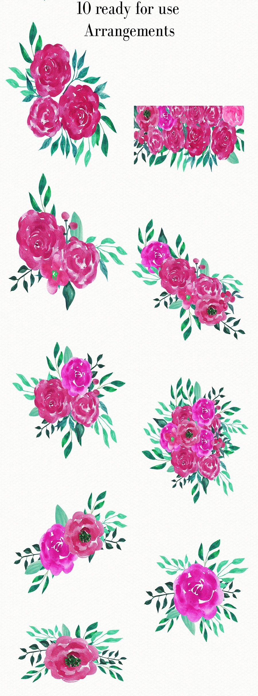 14款高分辨率手绘粉红玫瑰剪贴画套装 14 Pink Roses Cliparts插图2