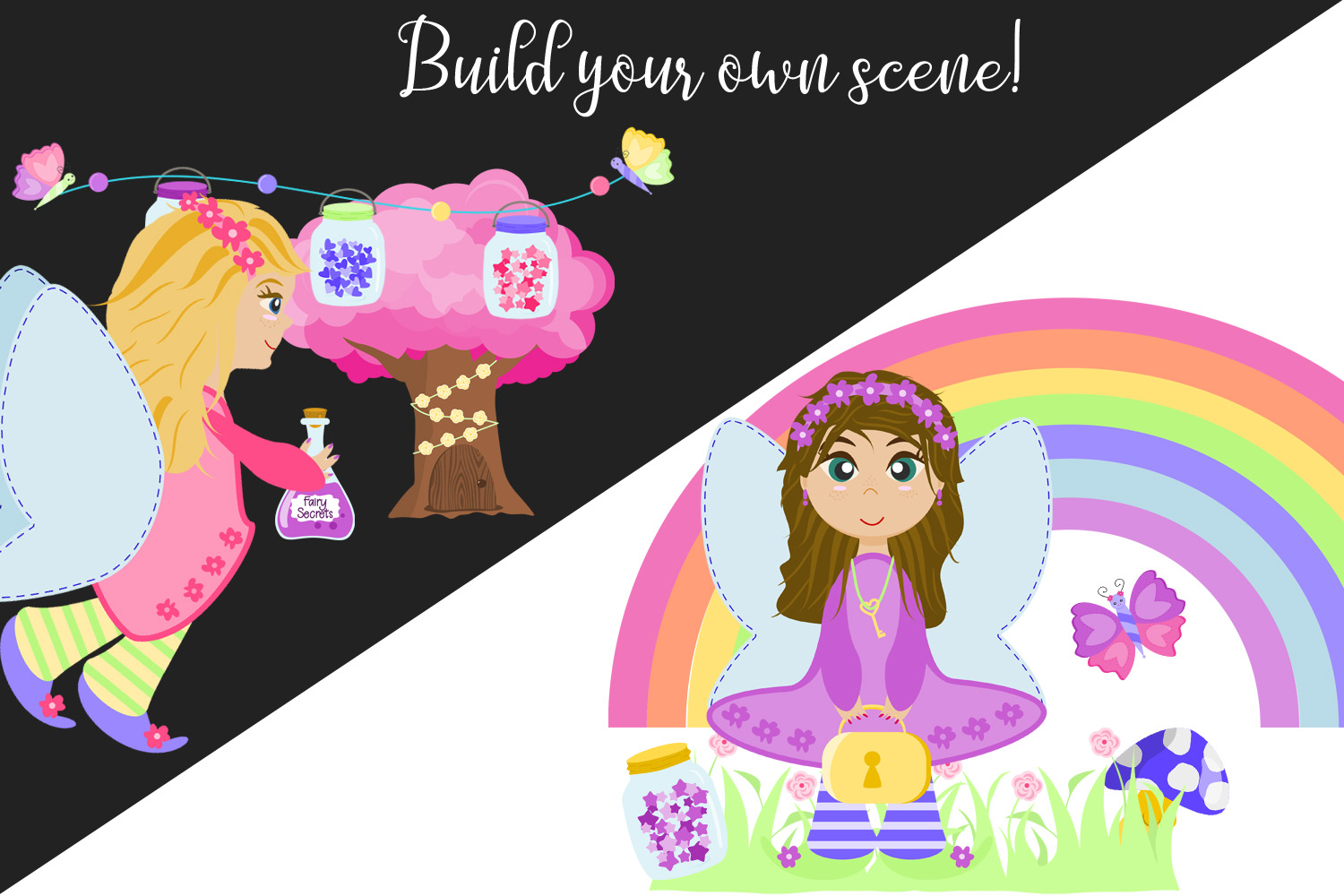 手绘神秘童话图形和模式 Fairy Secrets Graphics and Patterns插图3