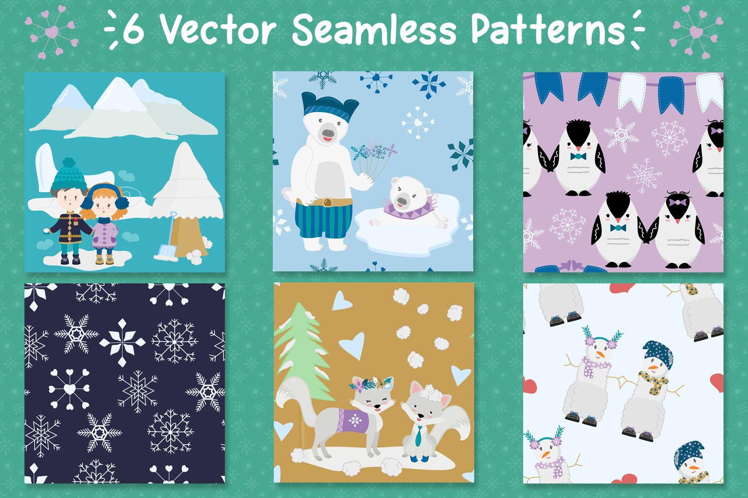 手绘冬季恋歌元素的图案合集 Winter Love Graphics and Patterns插图3