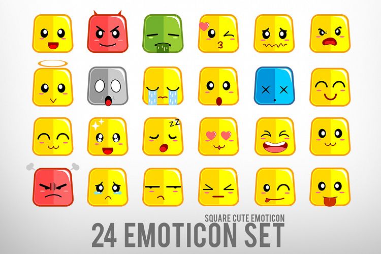 矢量的可爱表情符号包 Square Cute Emoticon插图