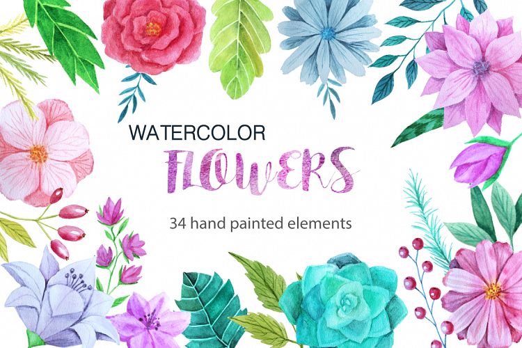 手绘水彩花卉剪贴画合集 Hand Drawn Watercolor Floral Clip Art Collection插图