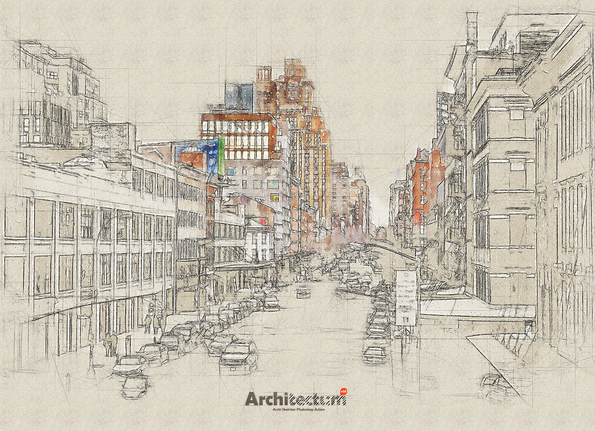 建筑师3 – 高草图Photoshop动作 Architectum 3 – Archi Sketcher Photoshop Action插图4